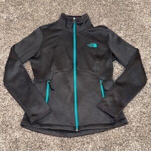 The North Face Womens Gray Teal Long Sleeve Pockets Full-Zip Jacket Size Small